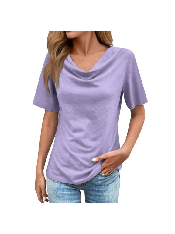 Womens Athletic Tops Short Sleeve Tops for Women Summer Spandex T Shirts for Women Large Shirt Long Sleeves Shirt Long Exercise Shirts Tees Short Sleeve Tunic Raglan Turtle Neck Purple XL