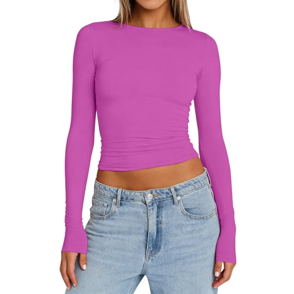 Womens Athletic Tops Valentines Day Shirts for Women Shirt Women Cold Gear Girls Shirts Long Sleeve Solid T Shirt Loose Athletic Tees Fashion Womens T Loose Tops Summer Solid Tee Purple S
