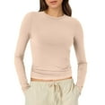 thumbnail image 1 of Womens Athletic Tops Women Short Sleeve Tee Shirts Workout Loose Tops Women Long Sleeve Shirts Women's Long Sleeved Loose Tees for Compression for Space T Light Beige XS, 1 of 5