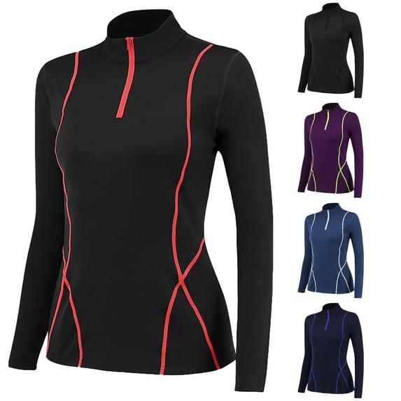 Womens Athletic Tops Women Zipper Yoga Long Sleeve Sportswear Fitness Running Slim Stand Fashion Sweater Blouse Top Red L