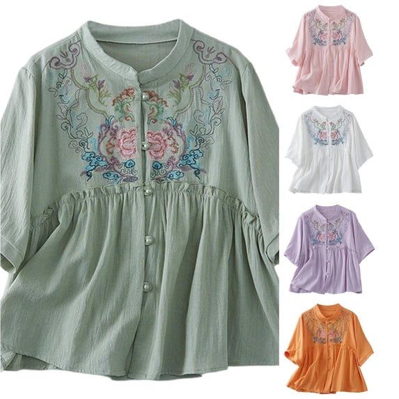 Womens Athletic Tops Women's T-Shirts Casual Embroidered Top for Everyday Comfort and Seasonal Style Green XL