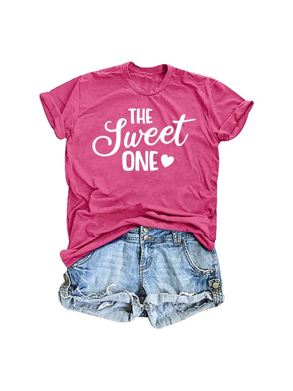 Womens Athletic Tops Women's T-Shirts Classic Casual Printed Round Neck Short Sleeve T-Shirt for Everyday Comfort Platform Competitors Styling Pink L