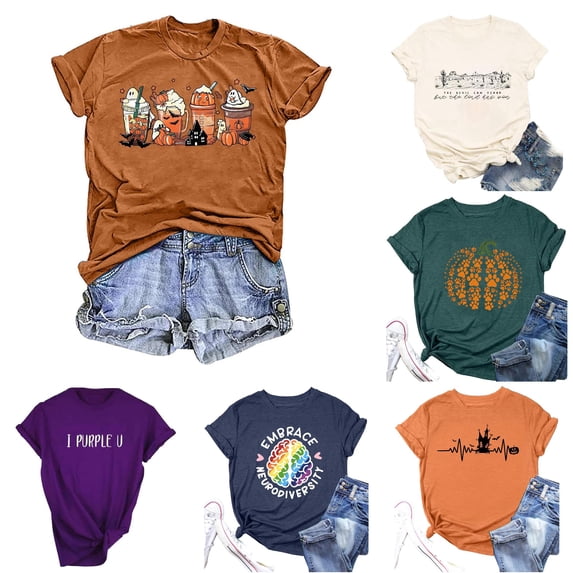 Womens Athletic Tops Women’s T-Shirts Practical Style Omen Casual Animal Print Round Neck Short Sleeve Tee for Everyday Comfort and Versatile Wear Brown M
