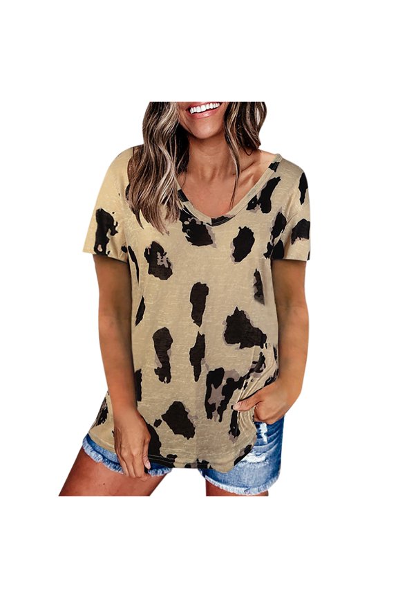 Womens Athletic Tops Women's T-Shirts Shirt Women's Sleeve Print Raglan Basic-T Tops Short Leopard Summer Blouse Blouse Platform Competitor Leopard Short Raglan Print Brown M