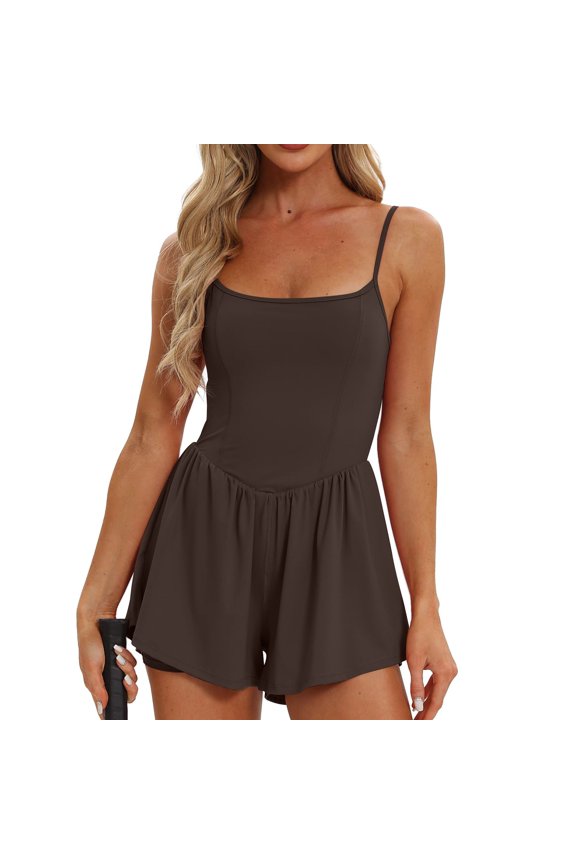 Womens Athletic Workout Romper Summer Casual Spaghetti Strap Double Lined Short Jumpsuits One Piece Tennis Outfits, Limited Time Under 10 Dollars