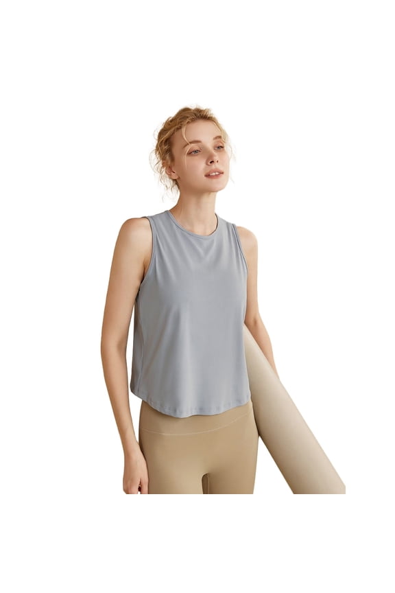 Womens Athletic Yoga Cropped Tank Top Summer Sleeveless Crewneck Crop Tops Loose Workout T-Shirt