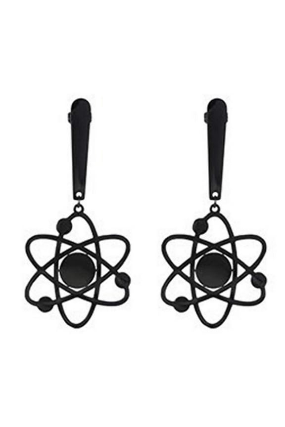 Womens Atom Earrings Black Stainless Steel Proton Neutron Science Chemistry Dangles Fantasy Forge Jewelry