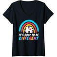 thumbnail image 1 of Womens Autism Awareness Okay To Be Different Love Autistic Support V-Neck T-Shirt, 1 of 3