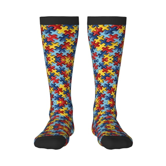 Womens Autism Awareness Puzzle Piece Knee High Socks Comfy Thermal Boot Long Socks