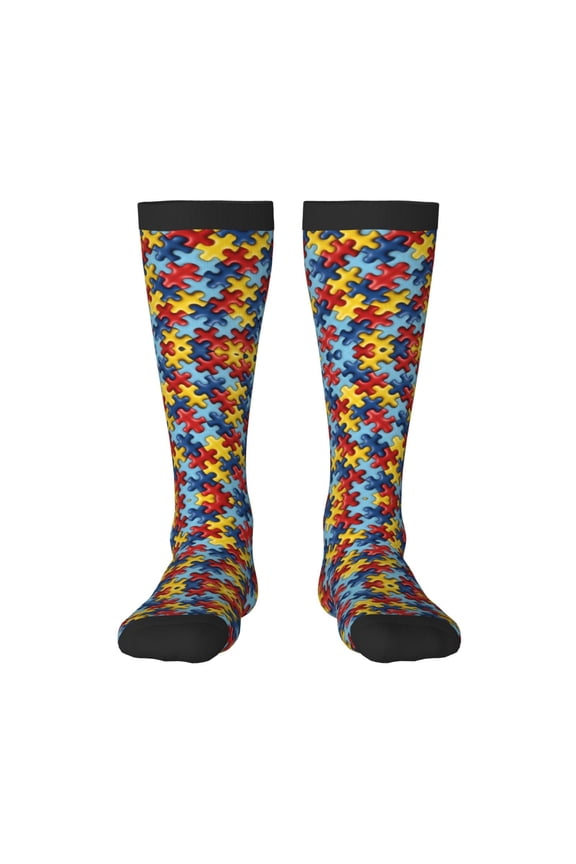 Womens Autism Awareness Puzzle Piece Knee High Socks Comfy Thermal Boot Long Socks
