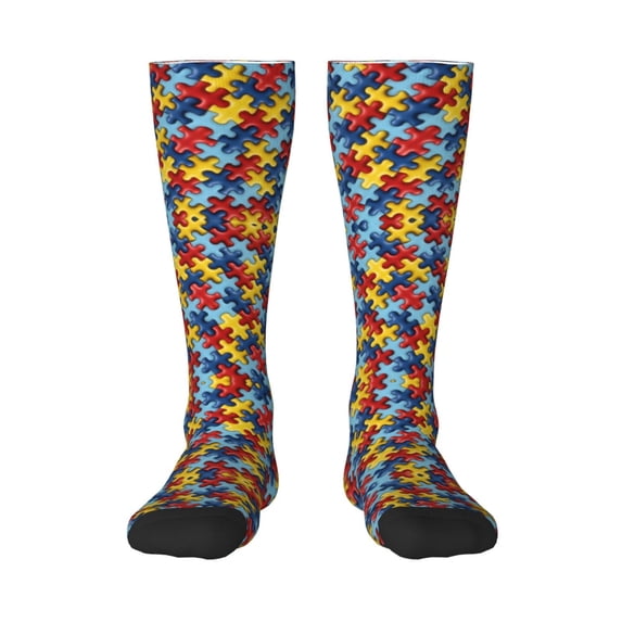 Womens Autism Awareness Puzzle Piece Knee High Socks Comfy Thermal Boot Long Socks