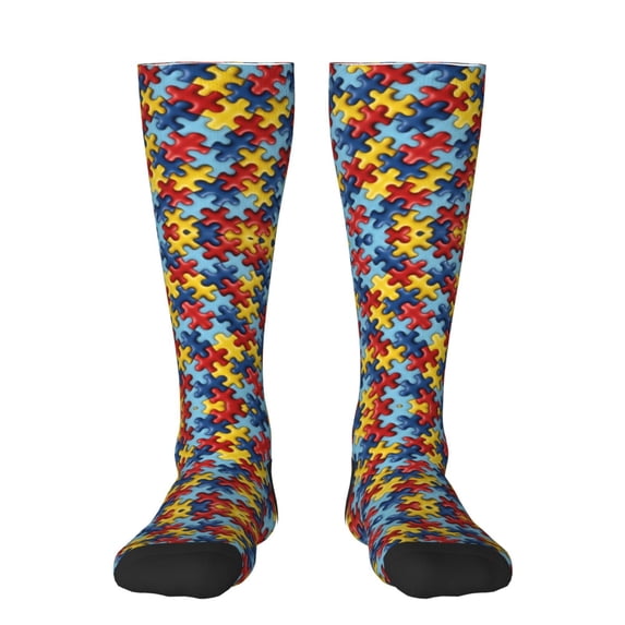 Womens Autism Awareness Puzzle Piece Knee High Socks Comfy Thermal Boot Long Socks