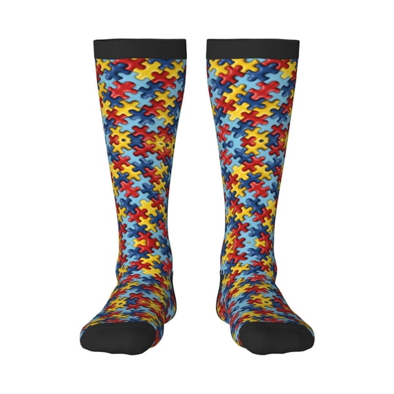 Womens Autism Awareness Puzzle Piece Knee High Socks Comfy Thermal Boot Long Socks
