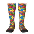 thumbnail image 1 of Womens Autism Awareness Puzzle Piece Pattern Knee High Socks Comfy Thermal Boot Long Socks, 1 of 7