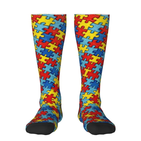Womens Autism Awareness Puzzles Knee High Socks Comfy Thermal Boot Long Socks