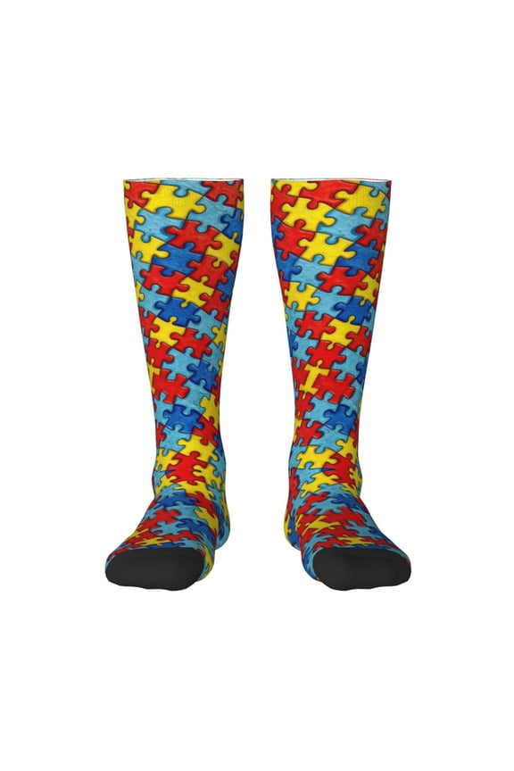 Womens Autism Awareness Puzzles Knee High Socks Comfy Thermal Boot Long Socks