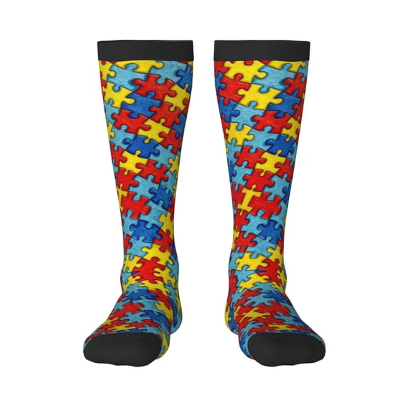 Womens Autism Awareness Puzzles Knee High Socks Comfy Thermal Boot Long Socks