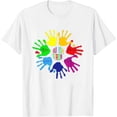 thumbnail image 1 of Womens Autism Awareness Shirt Sign Language Hand Puzzle Support T-Shirt White Small, 1 of 5