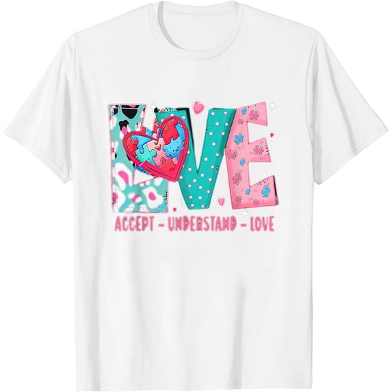 Womens Autism Valentines Day Awareness Accept Understand Love T-Shirt White Small