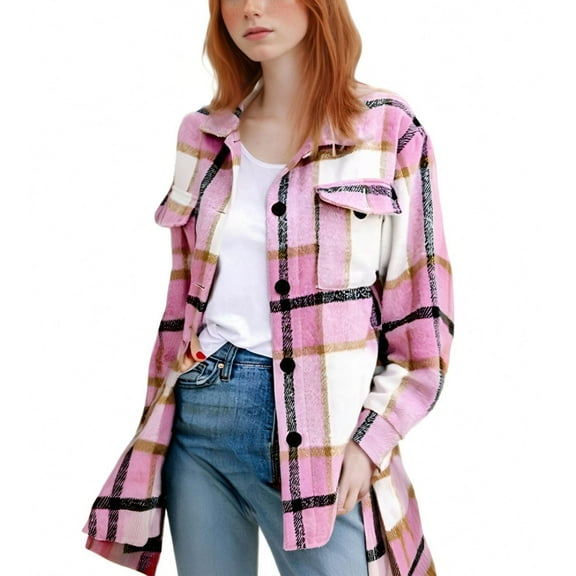 Womens Autumn AND Winter Flannel Shirt Oversized Pocket Checkered Long Sleeve Womens Shirts Tank,Pink,XL