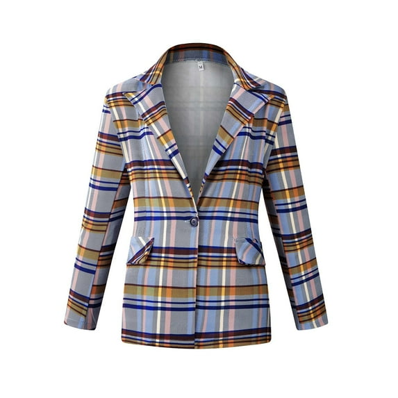 Womens Autumn And Winter Street Long Sleeve Plaid Suit Coat
