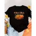 thumbnail image 1 of Womens Autumn Pumpkin Graphic Tee Seasonal T Shirt Tops Cotton Short Sleeve Round Neck Black S-5XL, 1 of 5