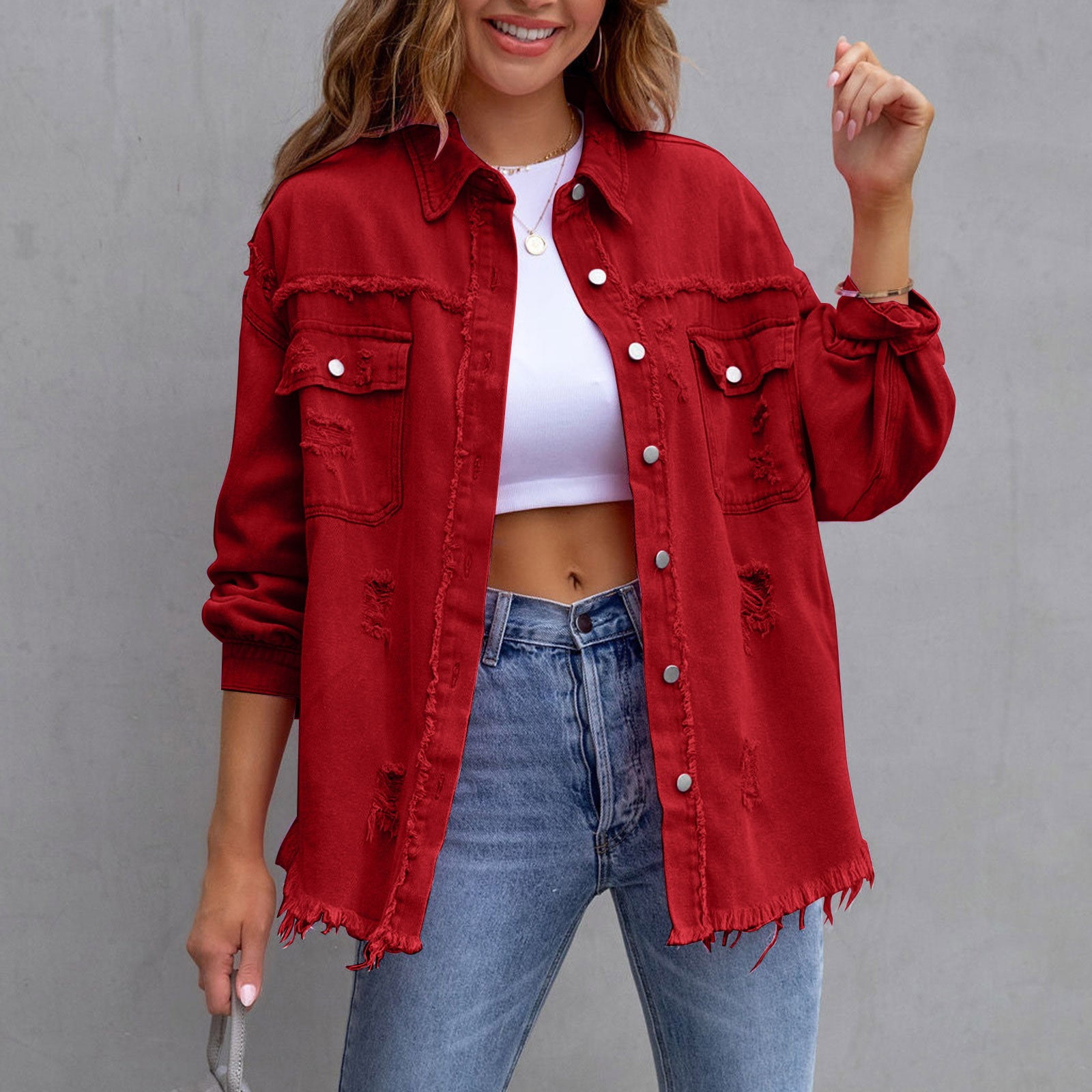 Womens Autumn Spring Oversized Denim Jacket Casual Long Boyfriend