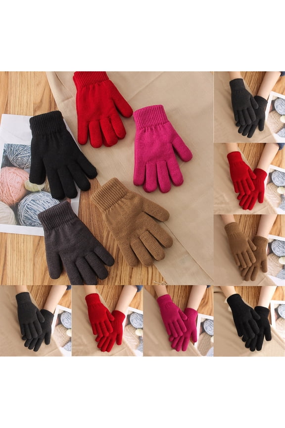 Womens Autumn Winter Double Thick Knitted Warm Gloves Simple Fashion