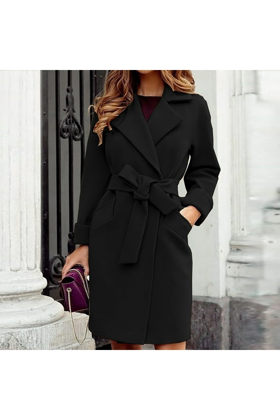 Womens Autumn/Winter Lapel Woolen Cloth Coat Trench Jacket Long Overcoat