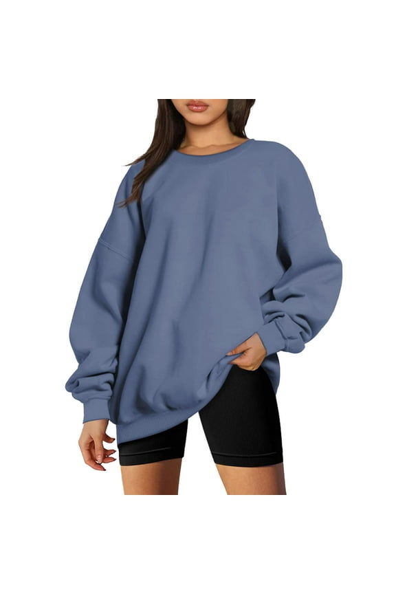 Womens Autumn And Winter Loose Top Solid Color Shoulder Sleeve Hoodless Pullover Sweatshirt Sweater Light Jacket Women Chest Hair Sweater Fitted Sports Jacket Light Hoodie Full Zip Colla Sweatshirts