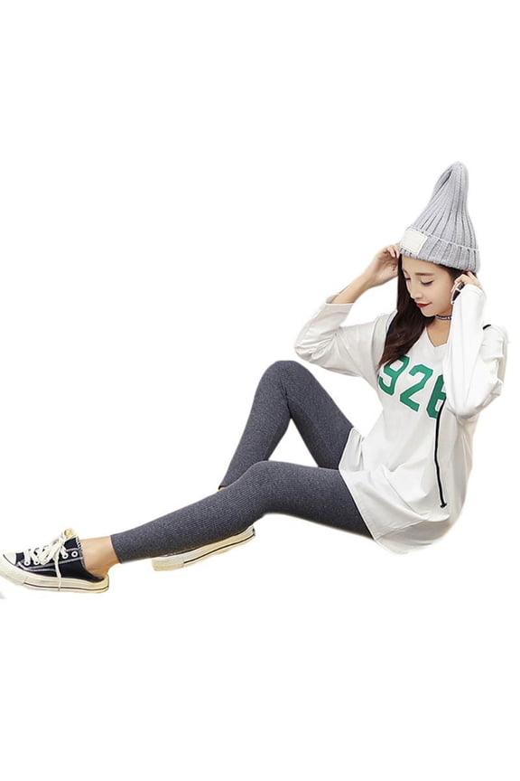 Womens Autumn Winter Ribbed Knit Striped Leggings Solid Color Warm Lining Opaque Elastic Slim Tights Skinny Pants