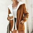 thumbnail image 1 of Womens Autumn/Winter Solid Color Cardigan Plush Hooded Jacket Tops, 1 of 6