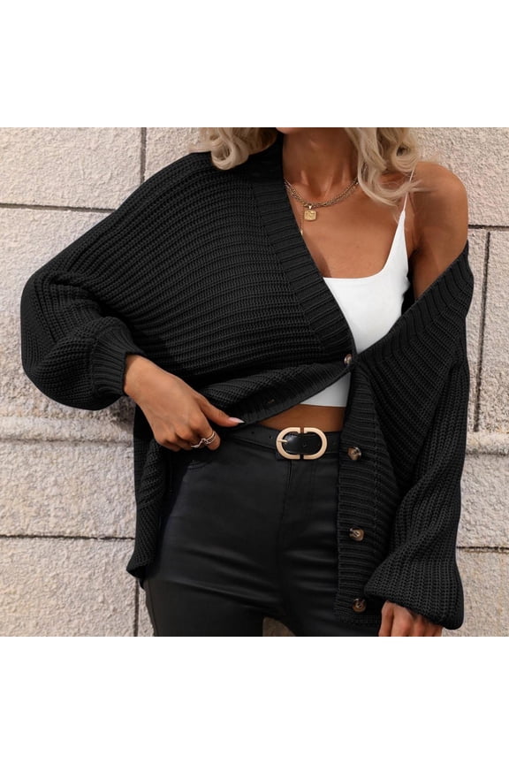 Womens Autumn Winter Sweater Solid Color Knit Cardigan Loose Sweater Split Back Sweater Knitted Button Sweater for Women Trench Cardigan for Women Popcorn Tops for Women plus Size Kimono Tan Womens