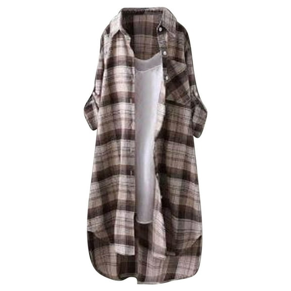 Womens'Autumn and Winter Fashion Plaid Jackets Plus Size Chiffon Long Sleeve OL Shirt Casual Loose Tops Blouse