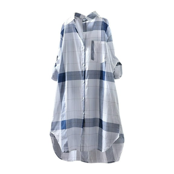 Womens'Autumn and Winter Fashion Plaid Jackets Plus Size Lattice Long Sleeve Cotton Casual Loose Shirt Coat