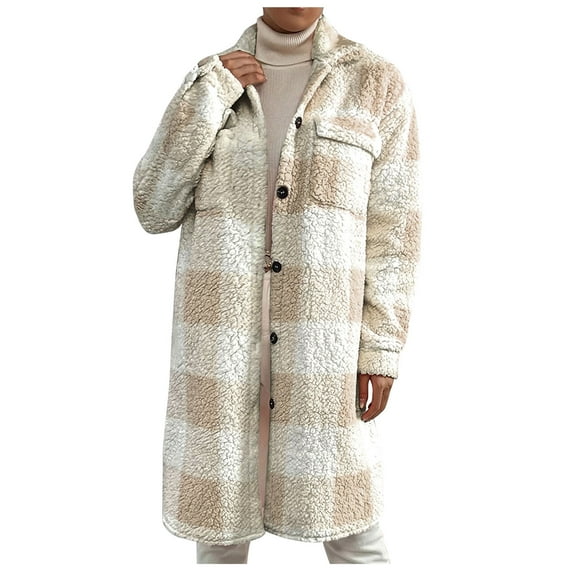 Womens'Autumn and Winter Fashion Plaid Jackets Plus Size Straight Cardigan Button Pocket Coat