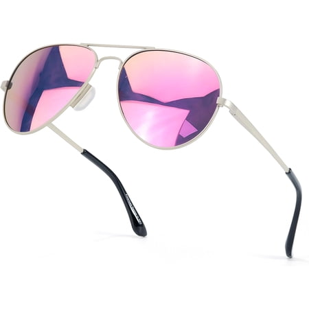 Womens Aviator Polarized Sunglasses - Oversized Mirrored Double Bridge Sunglasses w UV Protection for Women/Men