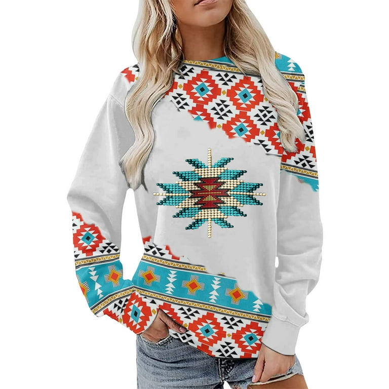 Womens Aztec Sweatshirt Retro Ethnic Style Geometric Printed