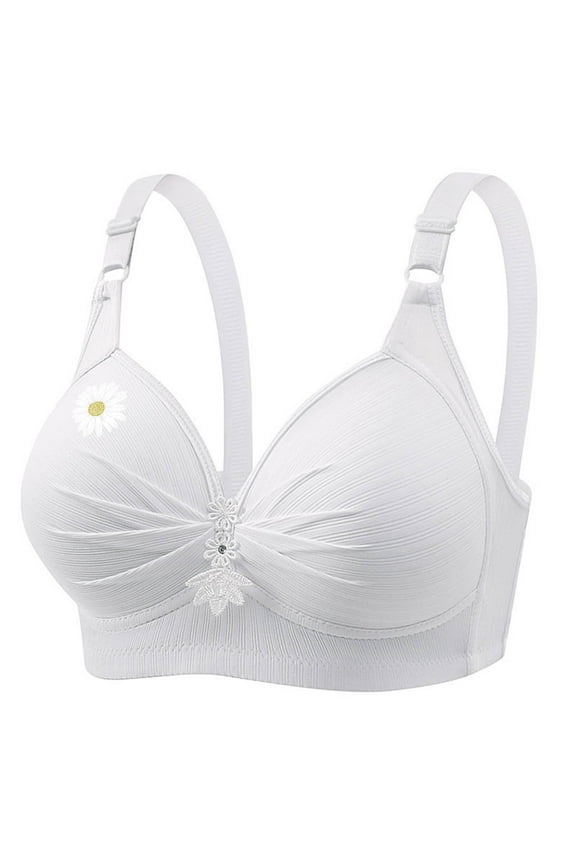 Womens B/C Cup Daisy Bras Wireless Push Up Full Coverage Everyday Bra Adjustable Straps Comfy Bralettes Underwear White X-Large
