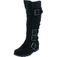 thumbnail image 1 of Womens BD-2523 Knee High Faux Suede Flat Winter Buckle Boots Black, 1 of 7