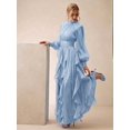 thumbnail image 1 of Womens Baby Blue High Neck Long Sleeve Pleated Maxi Dress With Ruffle Hem, 1 of 6