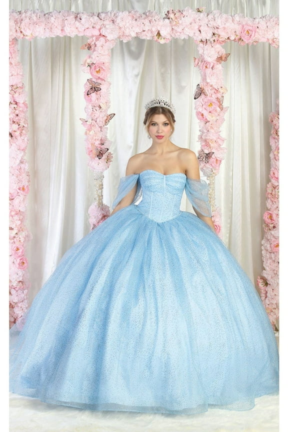 Womens Baby Blue Prom Quinceanera Sweet 16 Long Sweetheart Off Shoulder Ball Gown Plus Size Dress