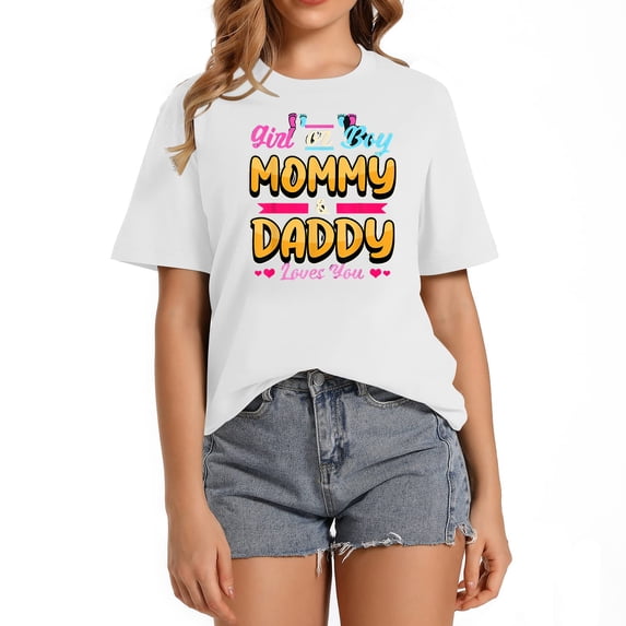 Womens Baby Reveal Girl Or Boy Mommy & Daddy Loves You T-Shirt Black 2XL