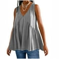 thumbnail image 1 of Womens Babydoll Tops Summer 2024 Trendy Pleated Flowy V Neck Tank Tops Loose Fit Cute Casual Sleeveless Tee Shirts (XL, Gray) Summer Savings Deals Clearance, 1 of 6