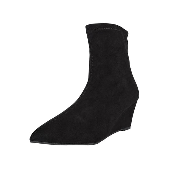 Womens Back Zipper Ankle Boots Pointed Toe Wedge Short Footwear For ...