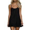 thumbnail image 1 of Women's Bathing Suit Cover Ups Spaghetti Straps Ruffle Hem Swim Dresses Beach Cover Ups Pleated Neck Swimsuit Cover Ups S-3XL, 1 of 8