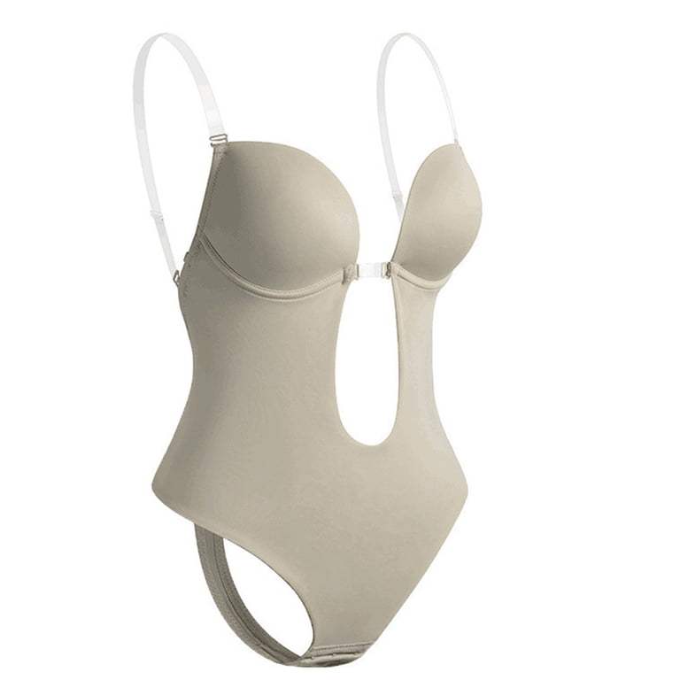 backless dress shapewear Fantasook Womens Bodysuit Thong Invisible Seamless Body Shaper U Plunge Tummy Control Underwear for Dress, Women's, Size: 2XL The open bust neckline allows you to wear your preferred bra When shapewear ruins the look