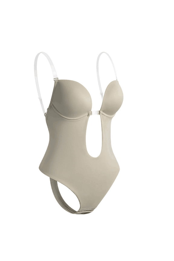 Womens Backless Bodysuit Thong Shapewear Invisible Seamless Body Shaper U Plunge Tummy Control Underwear for Dress