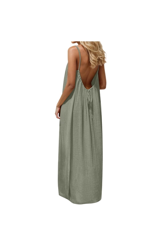 Womens Backless Cami Dress Backless Dresses for Women 2026 Summer Casual Solid Color Sleeveless Maxi Dress Sundresses (Army Green,L)