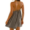 thumbnail image 1 of Womens Backless Cami Dress Summer Beach Vacation Mini Bubble Dress Spaghetti Strap Open Back Sundress Brown, 2XL, 1 of 7